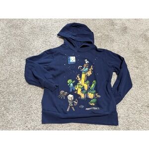 Minecraft Boys Hooded Sweatshirt, Size Youth 10/12, Navy, Official Mojang Item